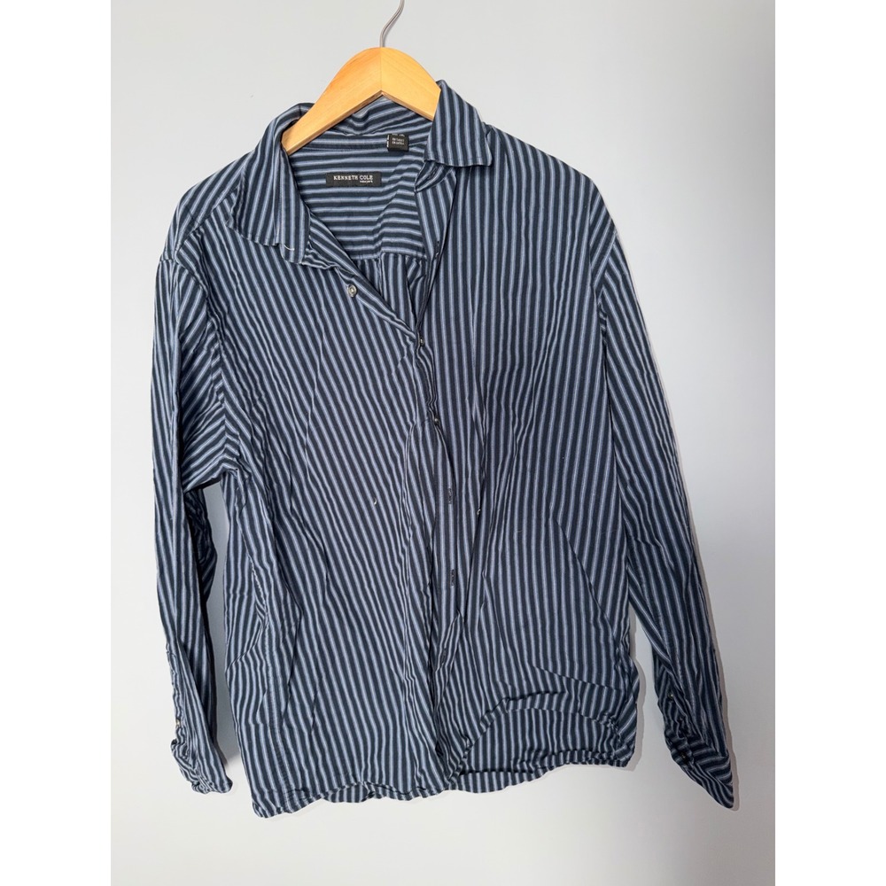 Kenneth Cole New York Mens Striped Button Down Shirt XL TG EXG Blue